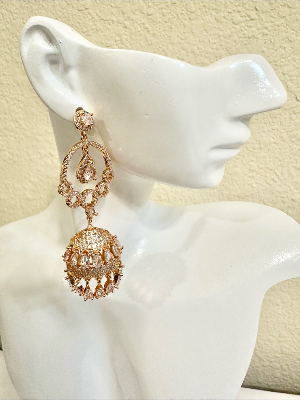 Elegant Rose Gold Plated CZ Drop Jhumka Earrings